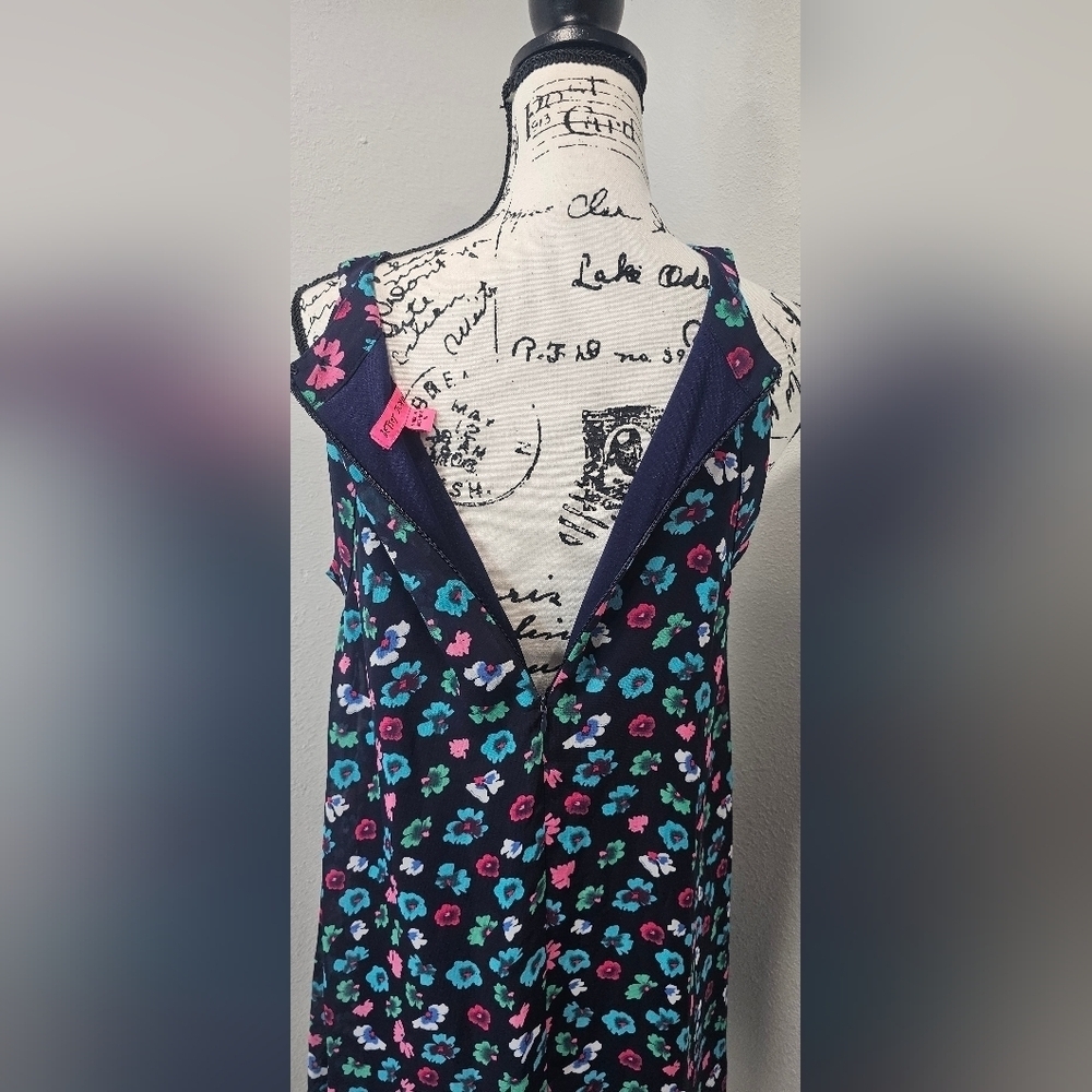 Betsey Johnson Navy Blue Pink Green Floral Halter Sleeveless Shift Dress Size 10 - Picture 6 of 14